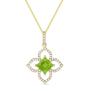 0.75Ct Peridot 16"pendant Necklace In 14K Yellow Gold