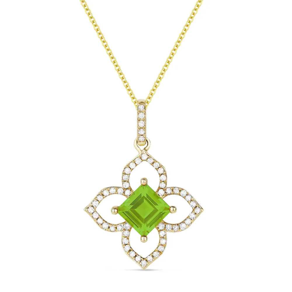 0.75Ct Peridot 16"pendant Necklace In 14K Yellow Gold