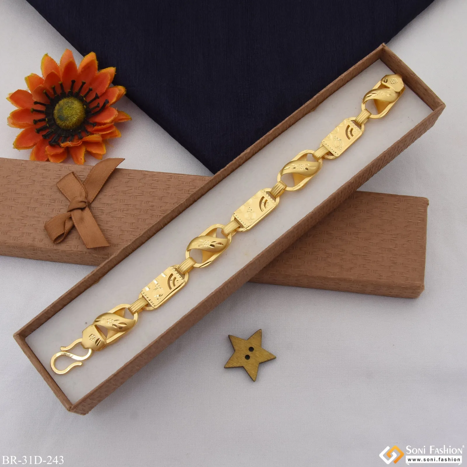 1 Gram Gold Plated Funky Design Kohli Nawabi Bracelet for Men - Style D243