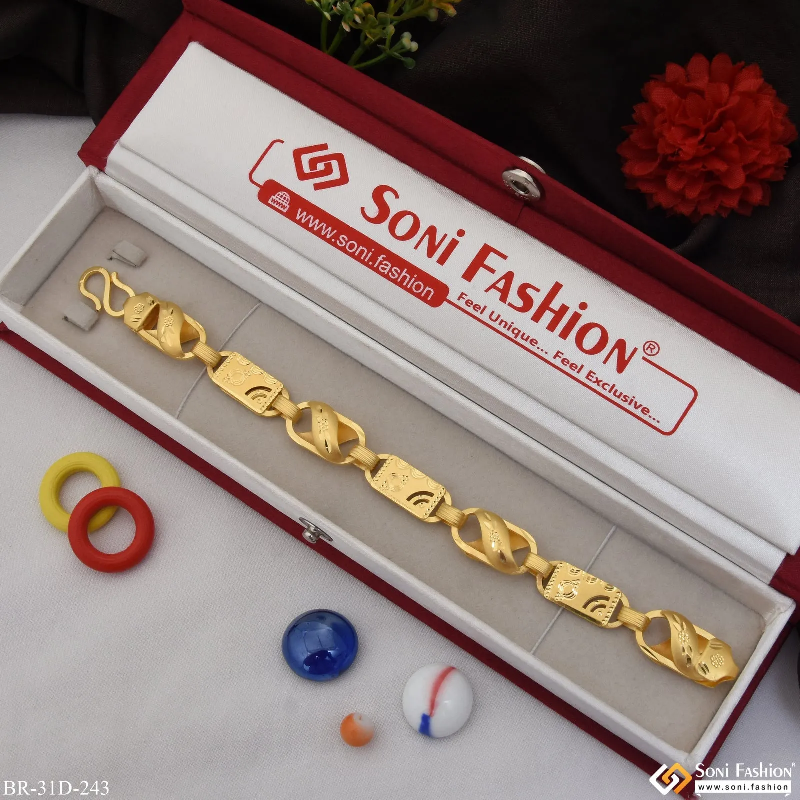 1 Gram Gold Plated Funky Design Kohli Nawabi Bracelet for Men - Style D243