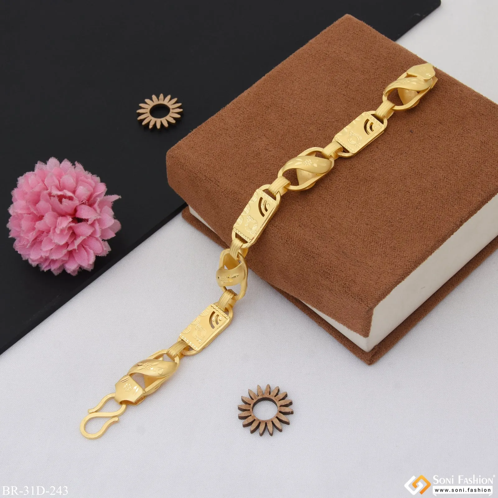 1 Gram Gold Plated Funky Design Kohli Nawabi Bracelet for Men - Style D243