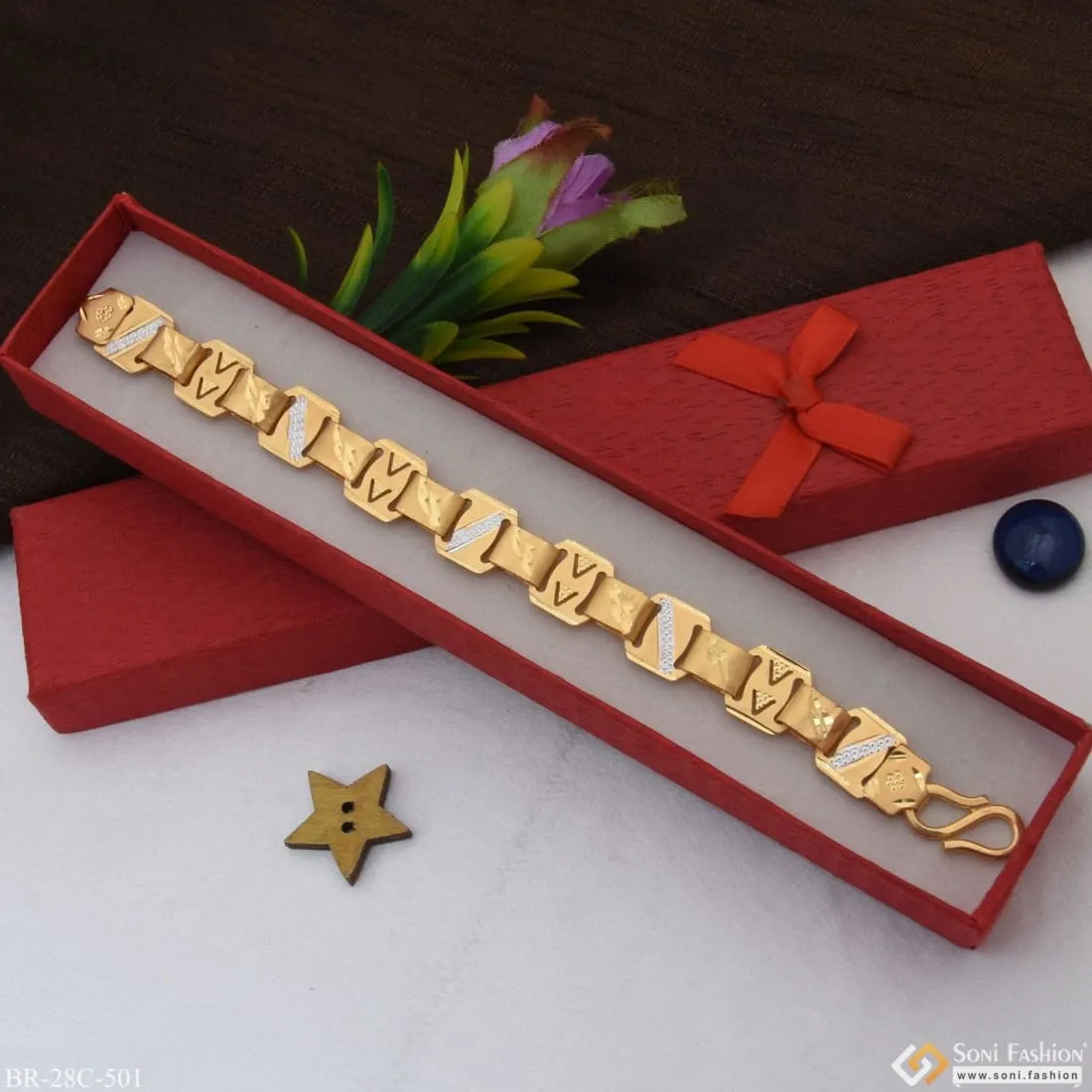 1 Gram Gold Plated Sophisticated Design Best Quality Bracelet for Men - Style C501