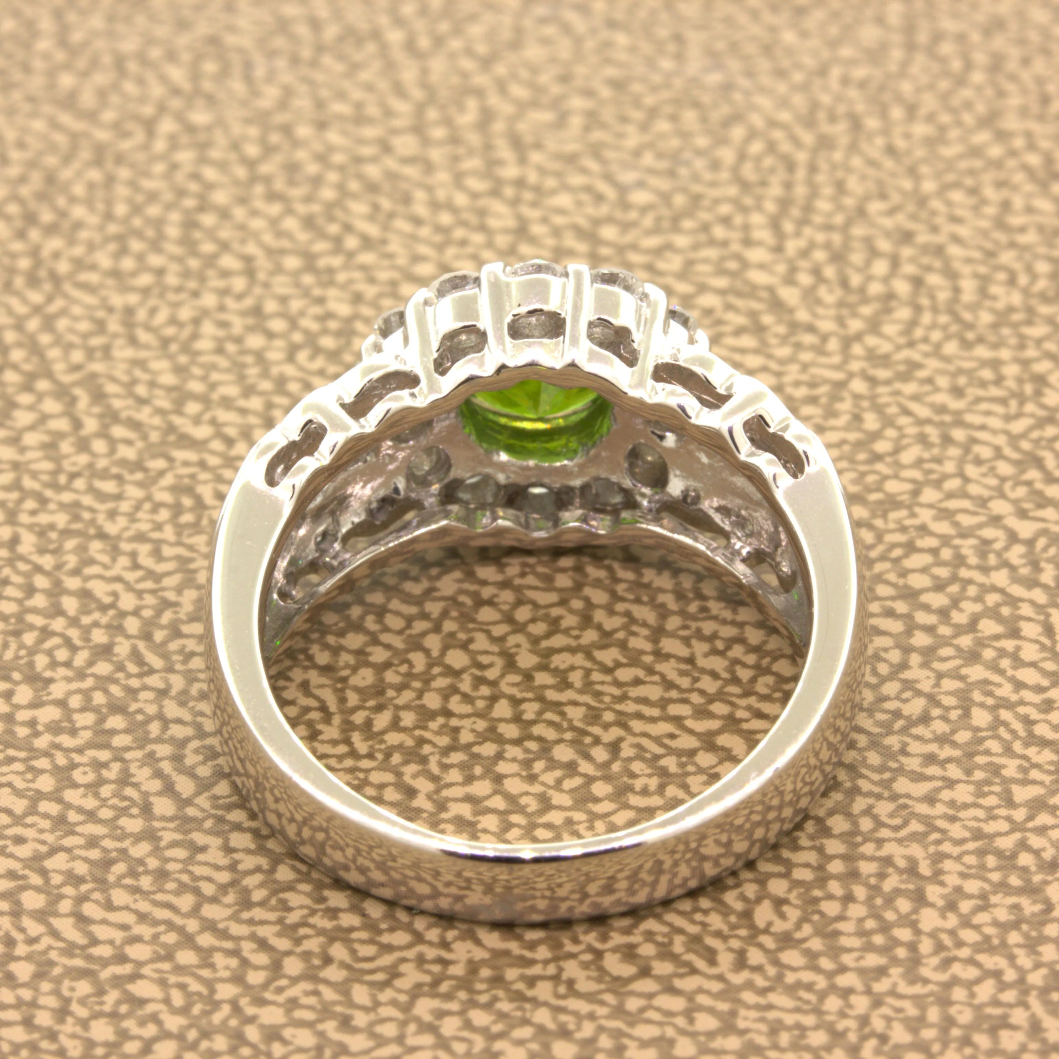 1.44 Carat Russian Demantoid Garnet Diamond Platinum Ring
