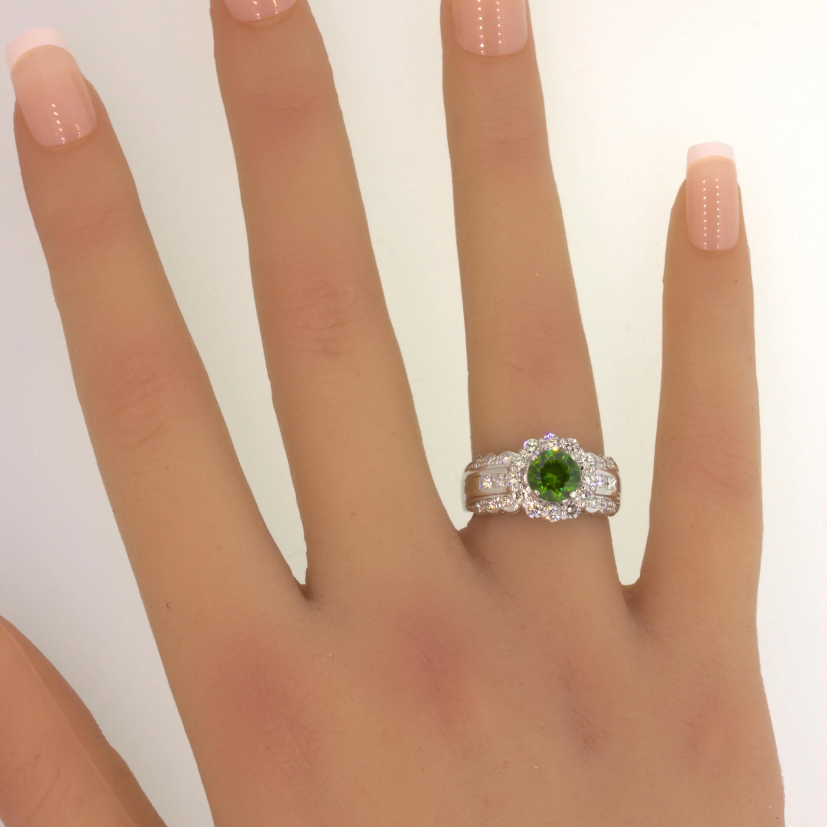 1.44 Carat Russian Demantoid Garnet Diamond Platinum Ring