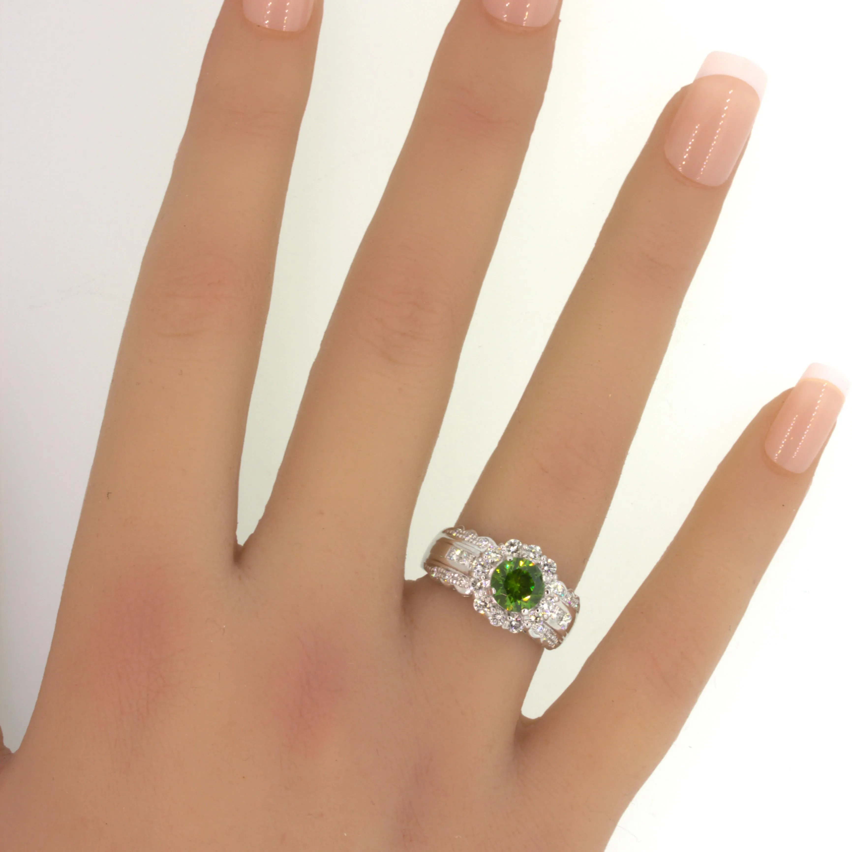 1.44 Carat Russian Demantoid Garnet Diamond Platinum Ring
