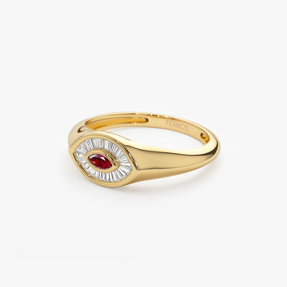 14k Marquise Shaped Ruby and Baguette Diamond Ring