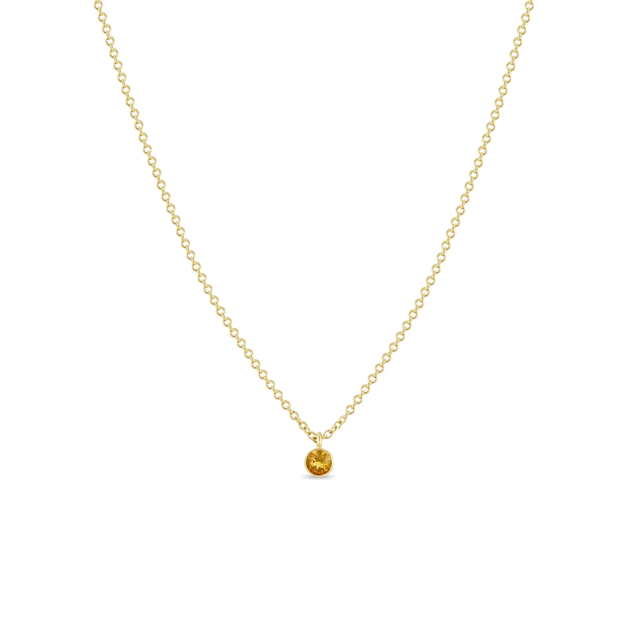 14k Single Citrine Bezel Pendant Necklace | November Birthstone
