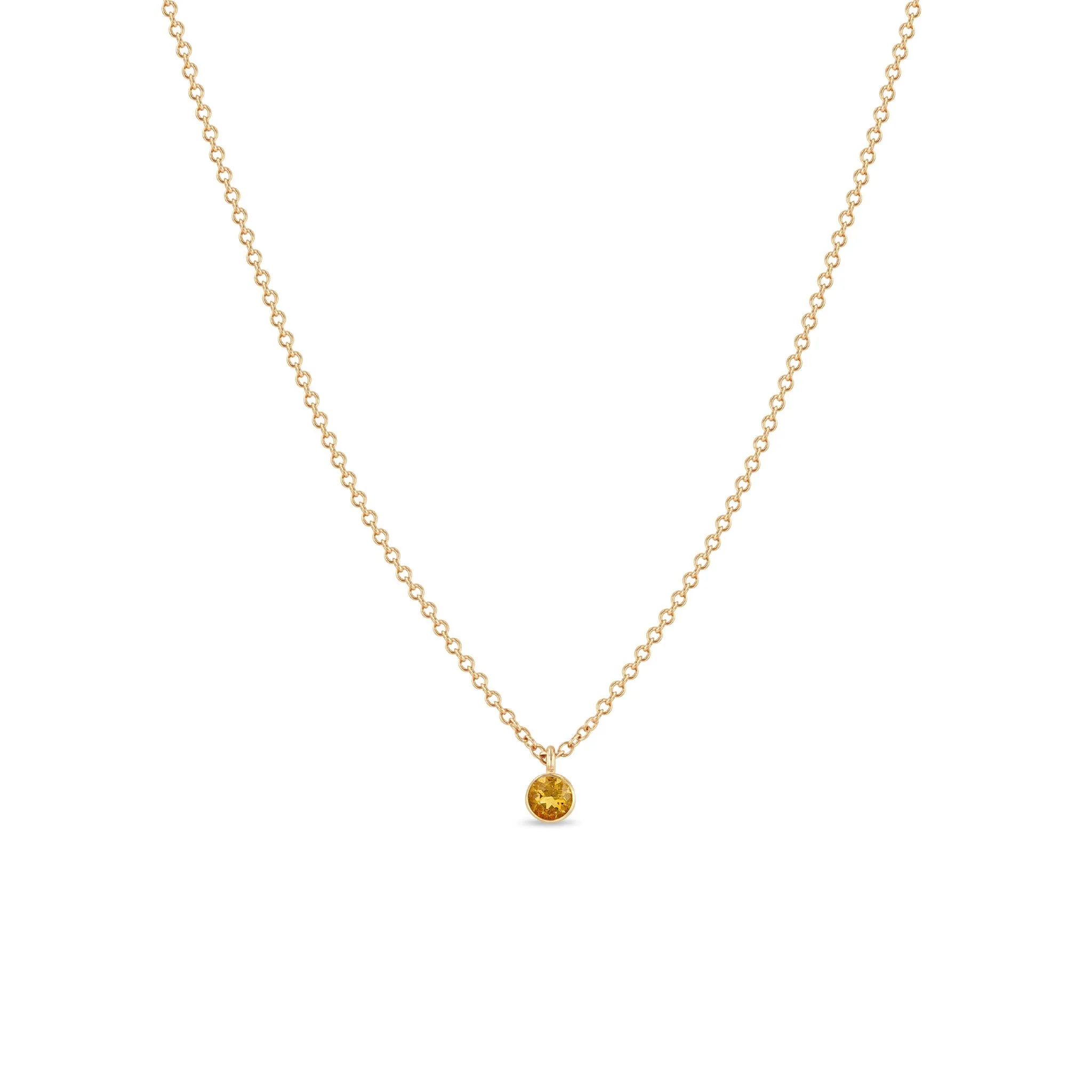 14k Single Citrine Bezel Pendant Necklace | November Birthstone