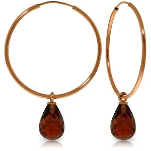 14K Solid Rose Gold Hoop Natural Garnet Earrings Certified