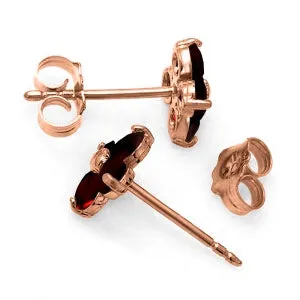 14K Solid Rose Gold Stud Earrings Natural Garnet Jewelry