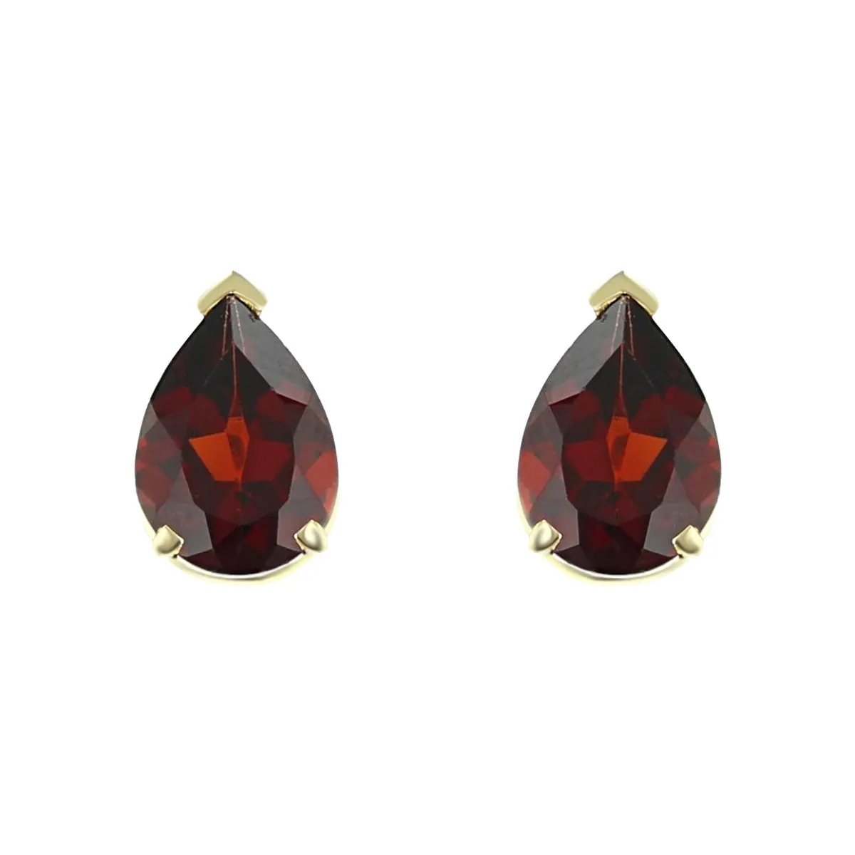 14K Yellow Gold Pear Shape Garnet Stud Earrings