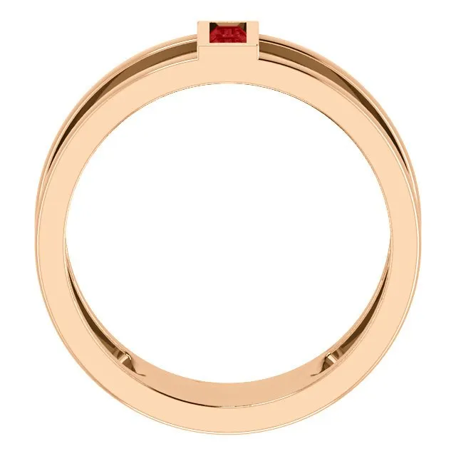 14KT GOLD 0.34 CTW BAGUETTE RUBY NEGATIVE SPACE RING