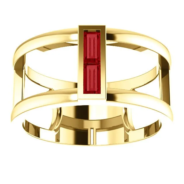 14KT GOLD 0.34 CTW BAGUETTE RUBY NEGATIVE SPACE RING