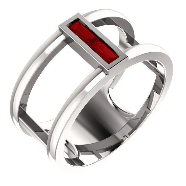 14KT GOLD 0.34 CTW BAGUETTE RUBY NEGATIVE SPACE RING