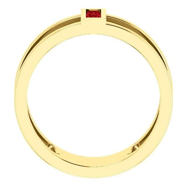 14KT GOLD 0.34 CTW BAGUETTE RUBY NEGATIVE SPACE RING