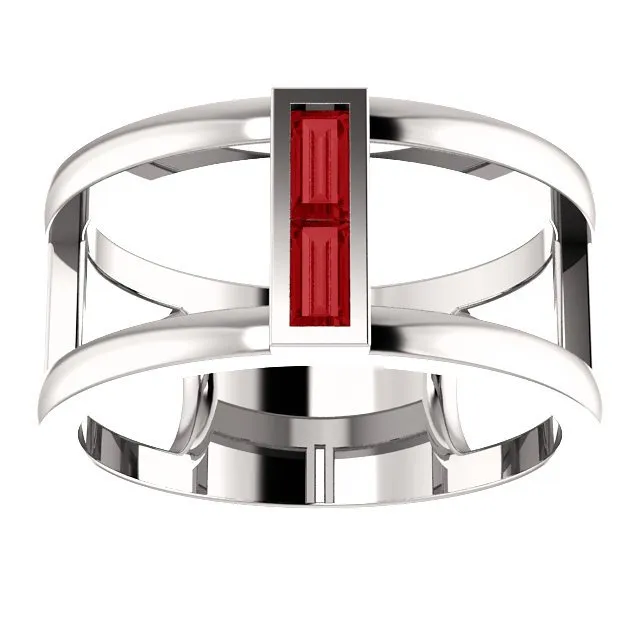 14KT GOLD 0.34 CTW BAGUETTE RUBY NEGATIVE SPACE RING