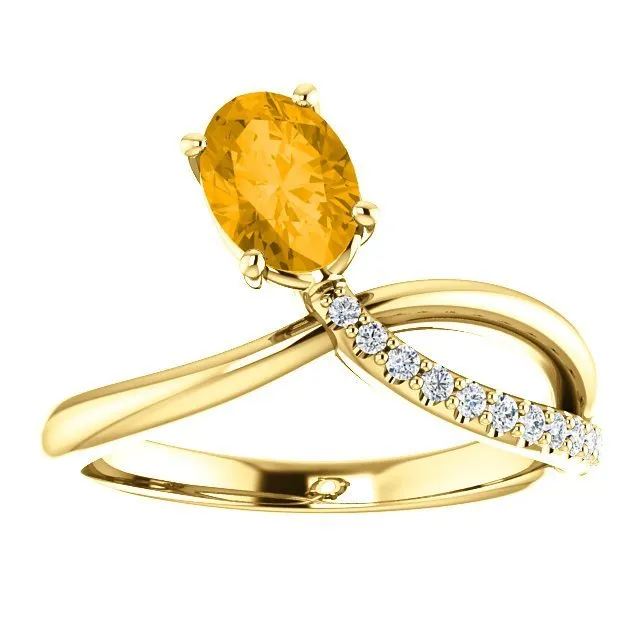 14KT GOLD 0.72 CT CITRINE & 1/10 CTW DIAMOND BYPASS RING