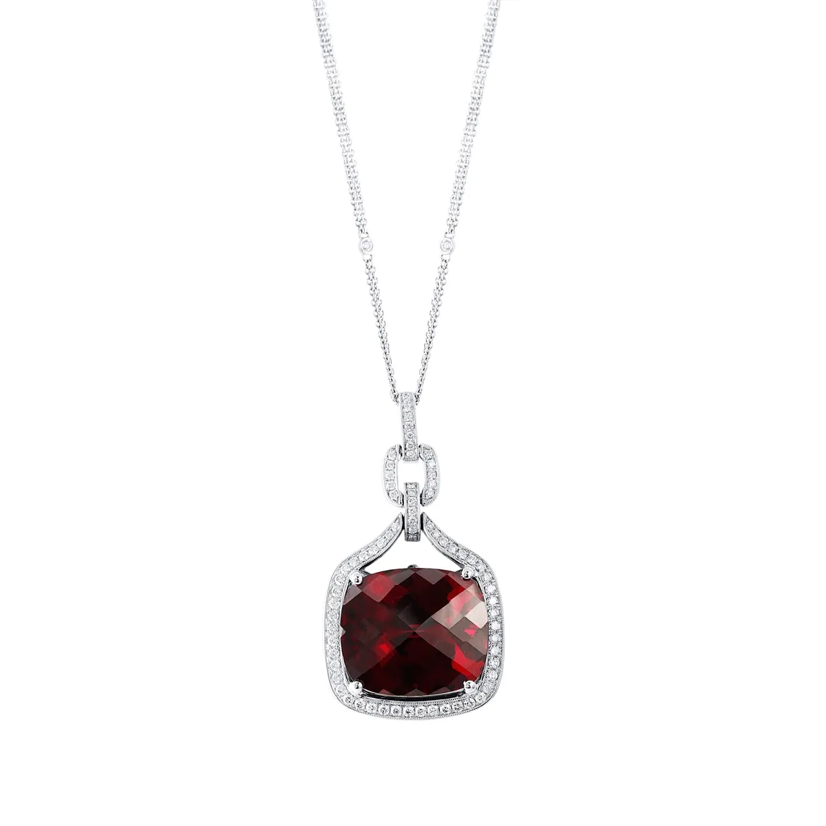 18K White Gold Rhodolite and Diamond Pendant Necklace