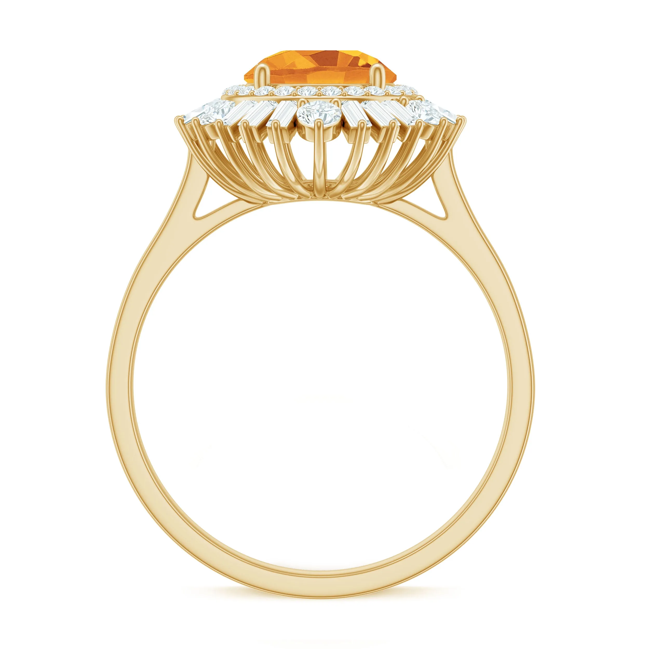 2 CT Round Citrine Cocktail Ring with Moissanite Double Halo