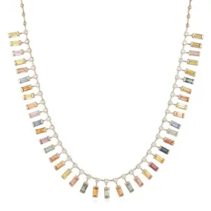 2.31ct Diamond Multi Color Sapphire 18K Gold Halfway Floating Baguette Necklace