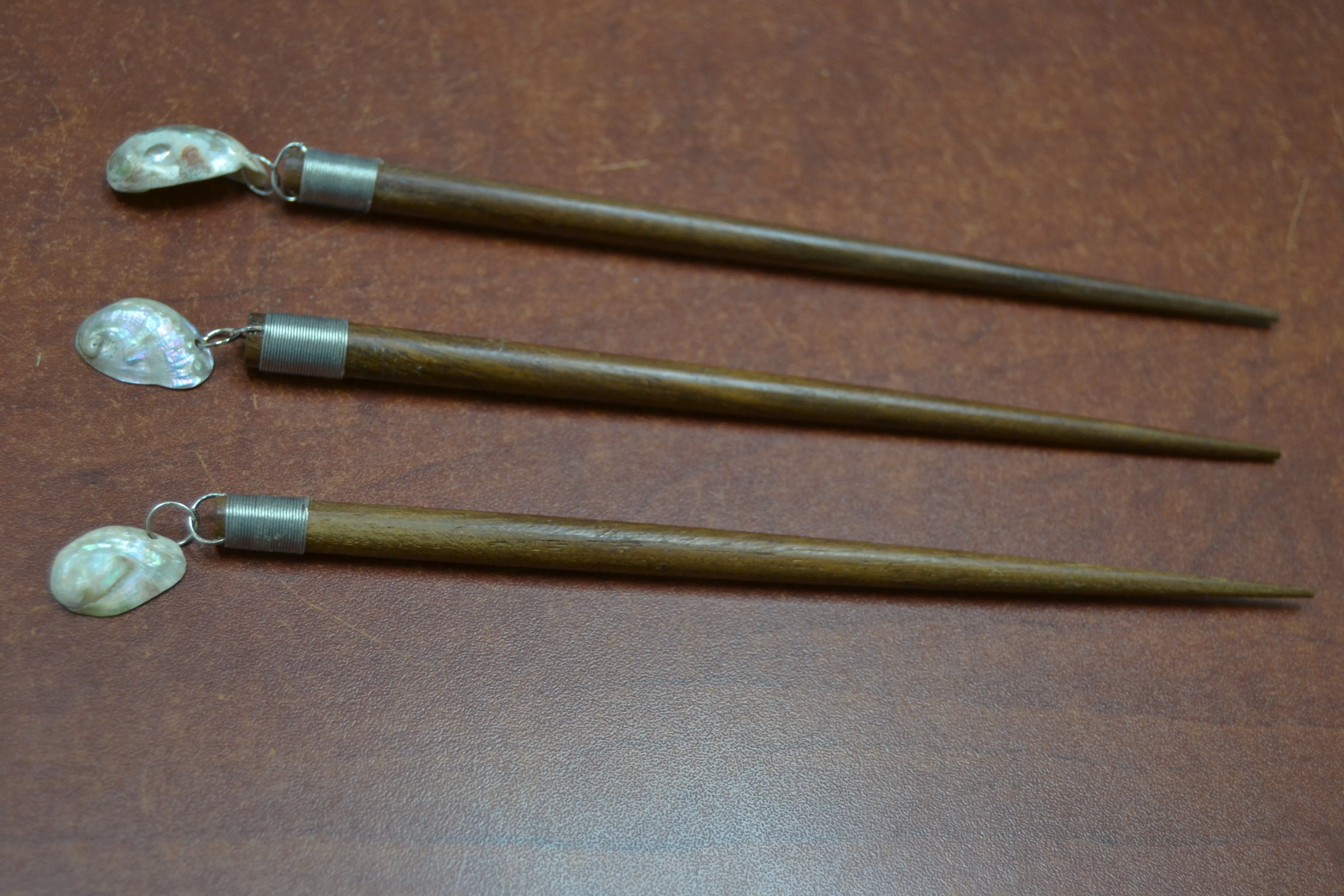 3 Pcs Handmade Red Abalone Shell Wood Hairsticks