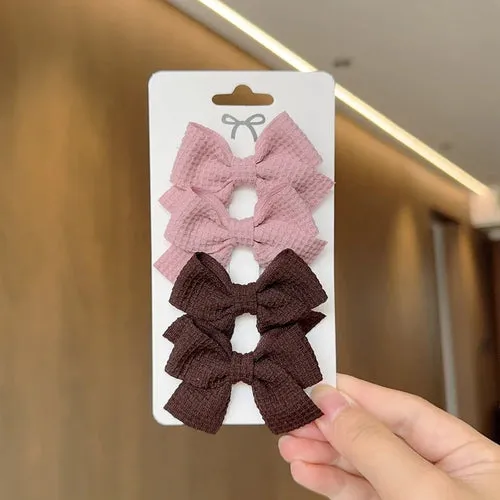 4PCS Soft Cotton Bow Hairpin Girl Sweet Plaid Design Hairpin Color