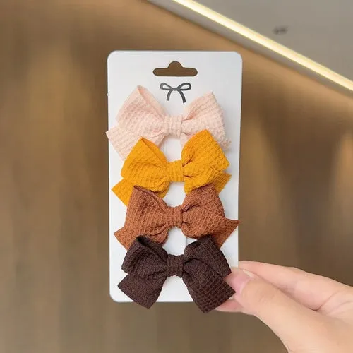 4PCS Soft Cotton Bow Hairpin Girl Sweet Plaid Design Hairpin Color