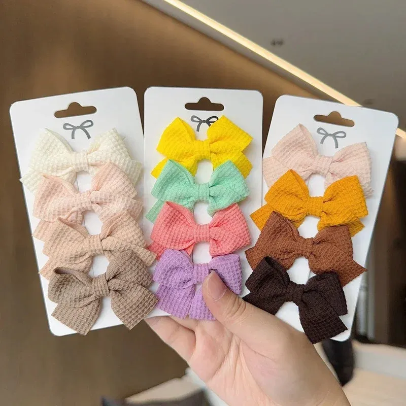 4PCS Soft Cotton Bow Hairpin Girl Sweet Plaid Design Hairpin Color