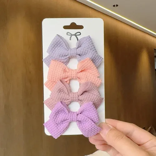 4PCS Soft Cotton Bow Hairpin Girl Sweet Plaid Design Hairpin Color