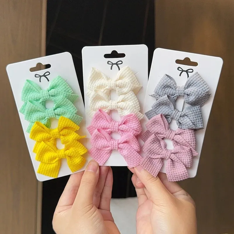 4PCS Soft Cotton Bow Hairpin Girl Sweet Plaid Design Hairpin Color