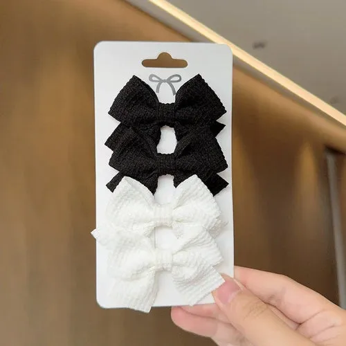 4PCS Soft Cotton Bow Hairpin Girl Sweet Plaid Design Hairpin Color