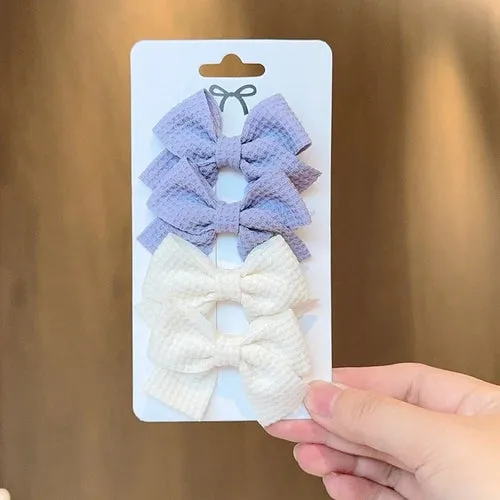 4PCS Soft Cotton Bow Hairpin Girl Sweet Plaid Design Hairpin Color