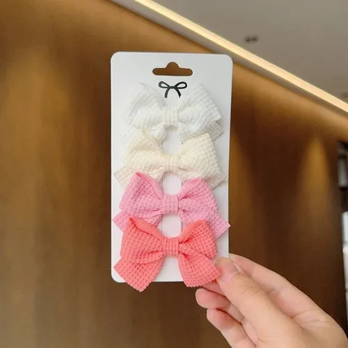 4PCS Soft Cotton Bow Hairpin Girl Sweet Plaid Design Hairpin Color