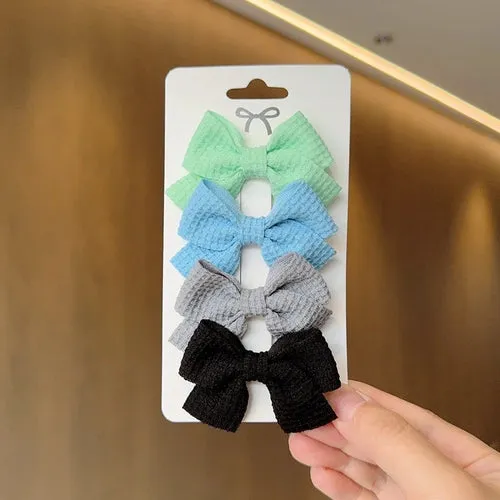 4PCS Soft Cotton Bow Hairpin Girl Sweet Plaid Design Hairpin Color