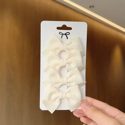 4PCS Soft Cotton Bow Hairpin Girl Sweet Plaid Design Hairpin Color