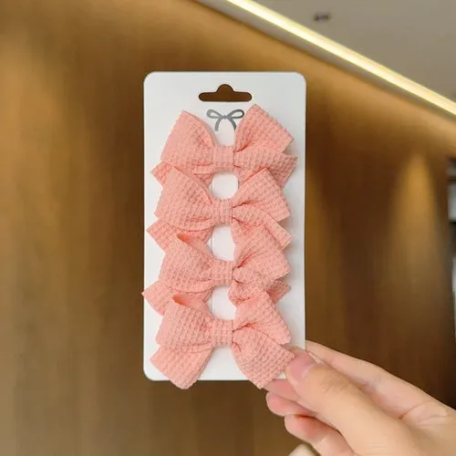 4PCS Soft Cotton Bow Hairpin Girl Sweet Plaid Design Hairpin Color