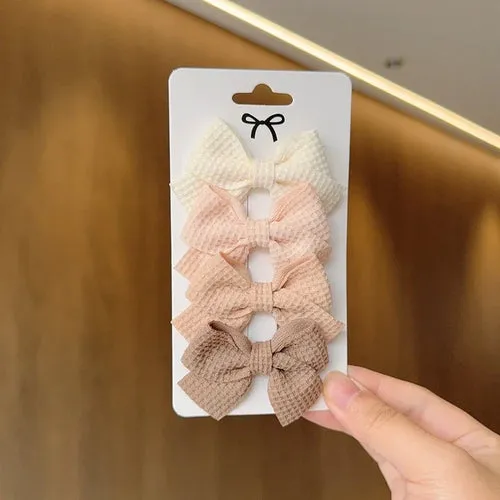 4PCS Soft Cotton Bow Hairpin Girl Sweet Plaid Design Hairpin Color