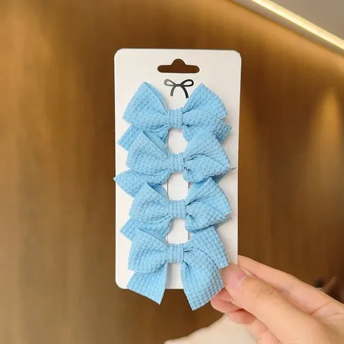 4PCS Soft Cotton Bow Hairpin Girl Sweet Plaid Design Hairpin Color