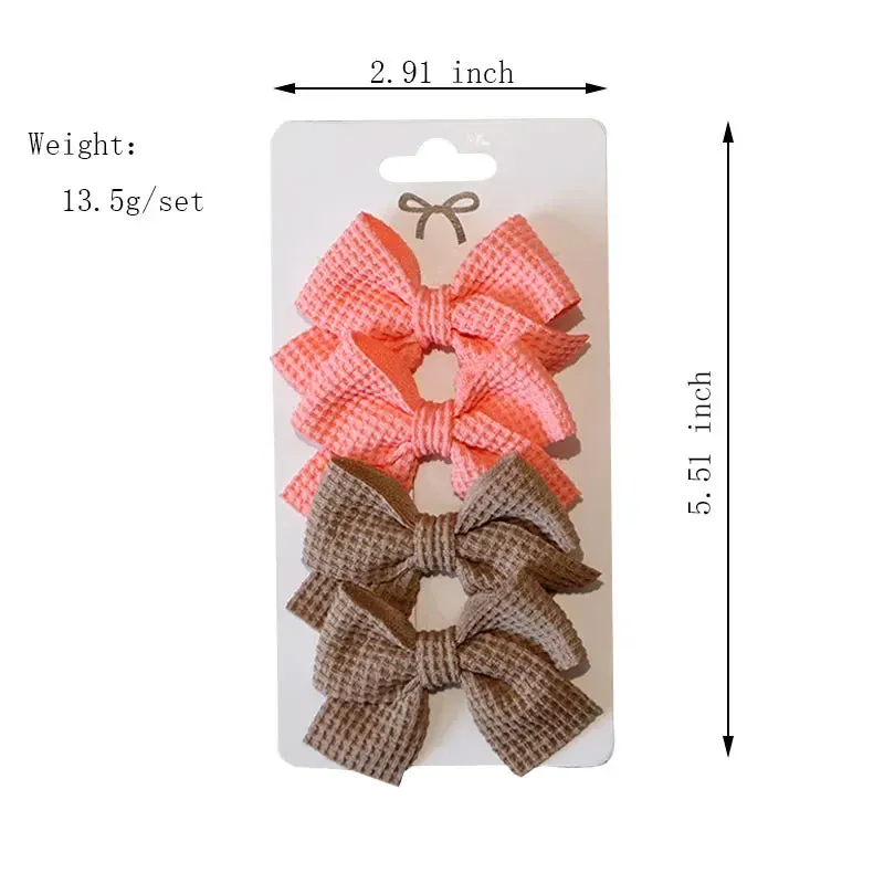4PCS Soft Cotton Bow Hairpin Girl Sweet Plaid Design Hairpin Color