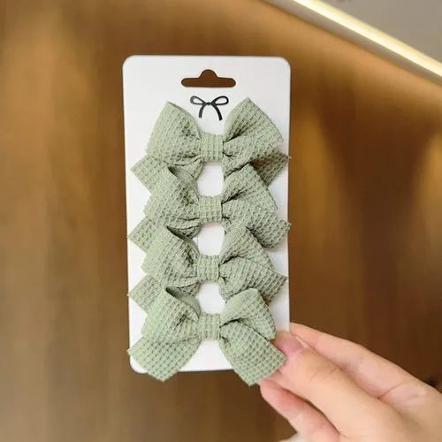 4PCS Soft Cotton Bow Hairpin Girl Sweet Plaid Design Hairpin Color