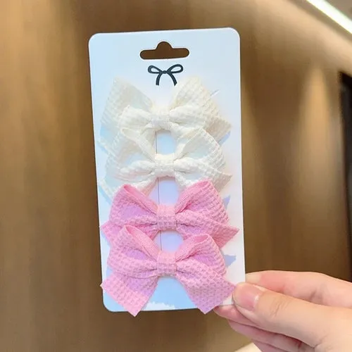 4PCS Soft Cotton Bow Hairpin Girl Sweet Plaid Design Hairpin Color