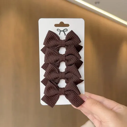 4PCS Soft Cotton Bow Hairpin Girl Sweet Plaid Design Hairpin Color