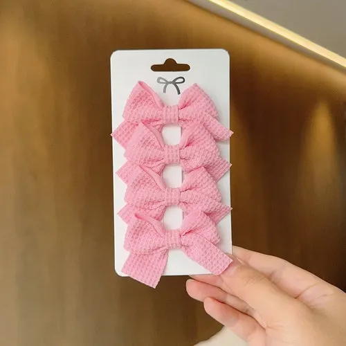 4PCS Soft Cotton Bow Hairpin Girl Sweet Plaid Design Hairpin Color