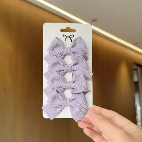 4PCS Soft Cotton Bow Hairpin Girl Sweet Plaid Design Hairpin Color
