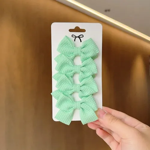 4PCS Soft Cotton Bow Hairpin Girl Sweet Plaid Design Hairpin Color