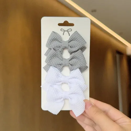 4PCS Soft Cotton Bow Hairpin Girl Sweet Plaid Design Hairpin Color