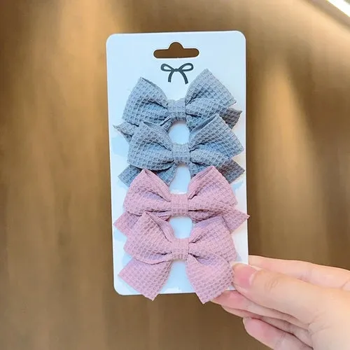 4PCS Soft Cotton Bow Hairpin Girl Sweet Plaid Design Hairpin Color