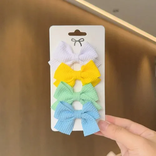 4PCS Soft Cotton Bow Hairpin Girl Sweet Plaid Design Hairpin Color