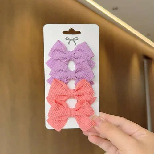 4PCS Soft Cotton Bow Hairpin Girl Sweet Plaid Design Hairpin Color