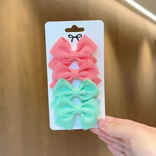 4PCS Soft Cotton Bow Hairpin Girl Sweet Plaid Design Hairpin Color